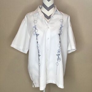 Axis LA White Short Sleeve Shirt with Blue Martini Embroidery